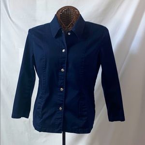 Liz Claiborne Stretch Twill Navy Snap Front Jacket